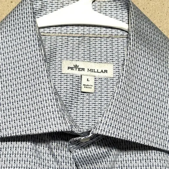 Peter Millar Button Front Shirt Mens Sz L Barber Geometric Pattern Short Sleeve - Picture 8 of 8